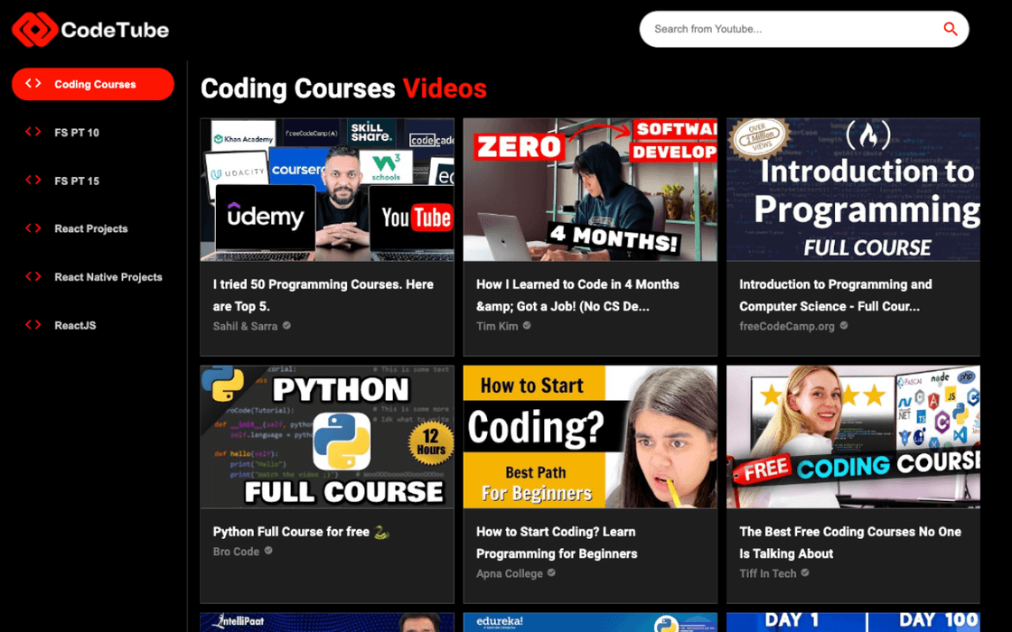 CodeTube Main Page